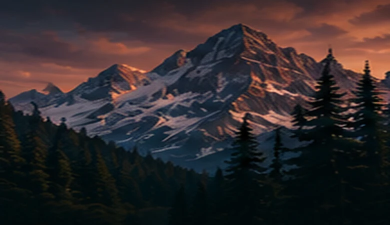 Sunset sky reflected over a mountain landscape