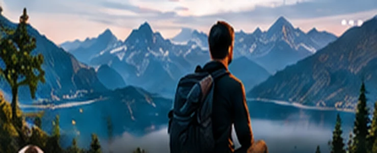 Hiker overlooking mountain scenery